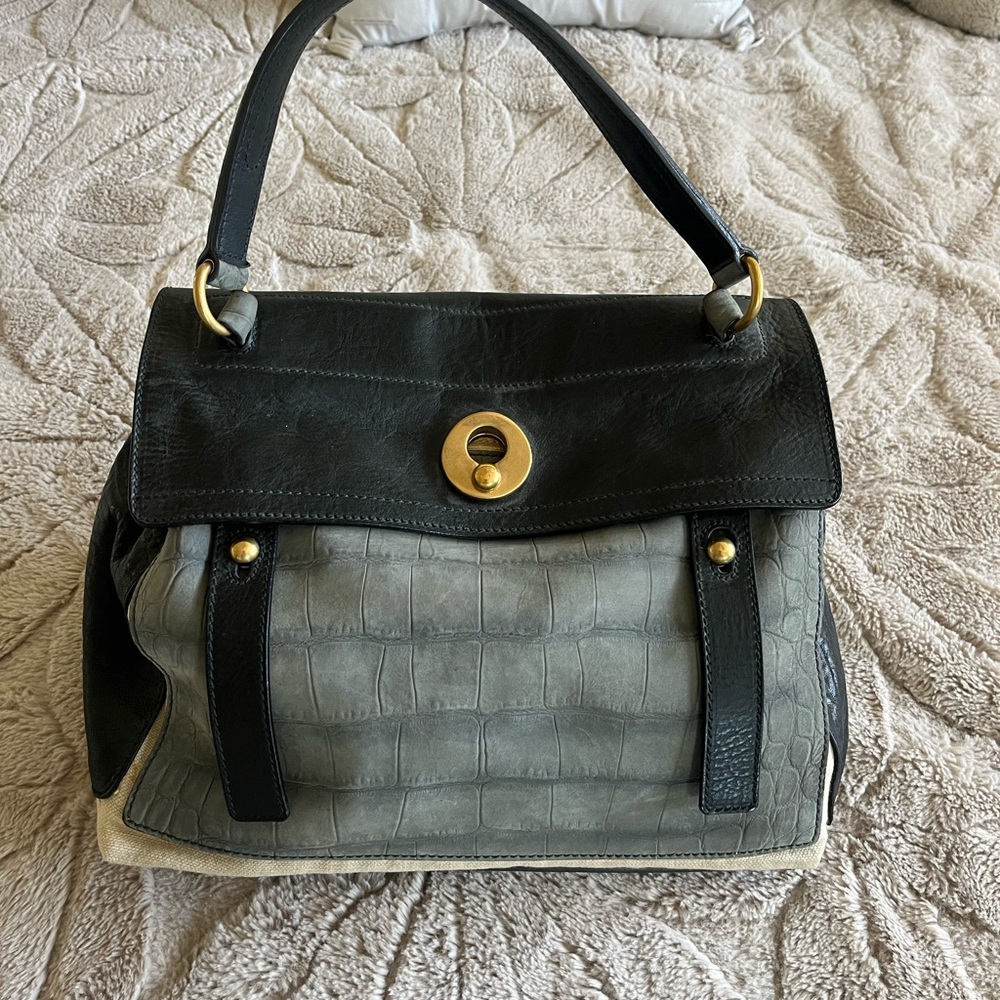 YSL Elegant Black and Gray Women's Handbag